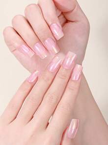 16 miếng dán móng tay gel không tia UV kiểu Pháp, màu hồng ánh kim ngọc trai, tự dính, chất lượng salon, miếng dán móng tay gel dành cho nữ, dụng cụ làm móng DIY. - Hồng - Xem 3