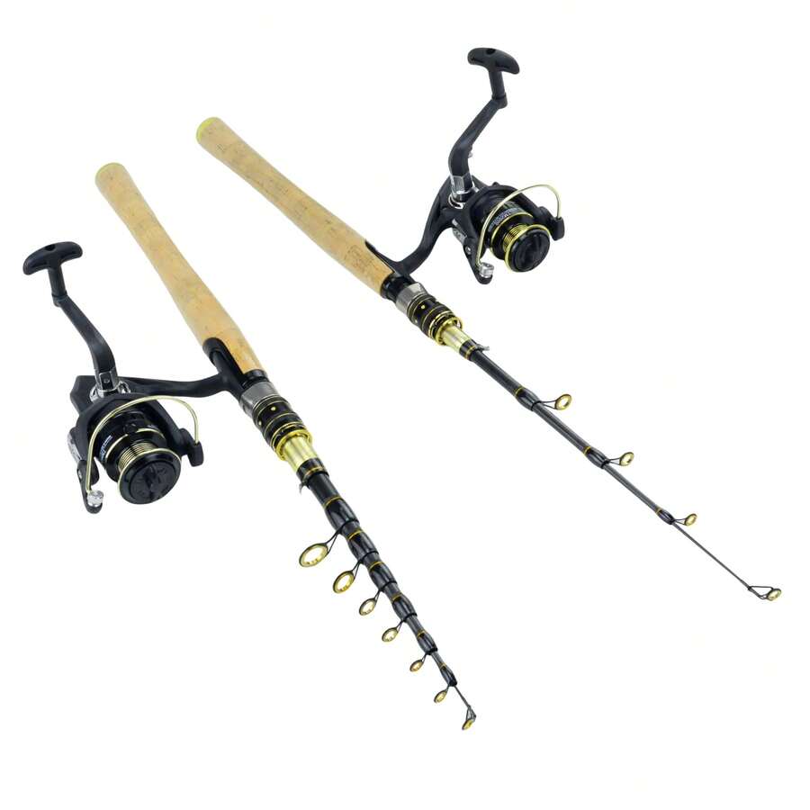 1.65米、1.8米、2.1米、2.4米、2.7米轻型伸缩碳纤维旋转式钓竿，带EVA手柄和轮子，适合在湖泊中钓鳟鱼