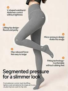 女士加厚加绒竖条纹紧身裤，高弹羊毛内衬，塑形保暖打底裤，适合秋冬季居家、休闲和商务穿着 - 淺灰色 - 查看 2