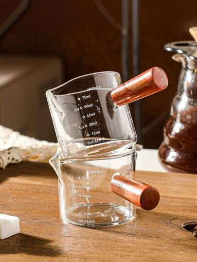 1 pieza Jarra de leche de vidrio borosilicato de doble pico con asa lateral, taza de café transparente de vidrio con medición, mini recipiente para leche, accesorio de café, vaso para espresso, adecuado para cocina y útiles escolares, de vuelta a la escuela