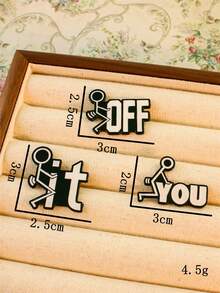 3pcs Creative Cartoon Matchstick Figure Shaped Black & White Enamel Pin Set, Personalized Funny English Letter Metal Brooch Accessories - Black and White - View 3