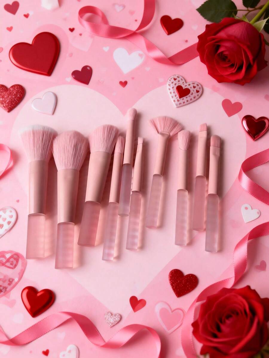 10 Stück Professionelles Make-up Pinsel Set/Tragbares Reise Make-up Pinsel Set. Gelee-farbige Pinselgriffe, inklusive Foundation Pinsel, Kontur Pinsel, Lidschatten Pinsel, Augenbrauen Pinsel und Abdeckstift Pinsel Set. Professionelle Make-up Pinsel. Essentielle Make-up Werkzeuge. Geeignet für Anfänger und Make-up Enthusiasten. Praktisch für die Reise. Valentinstag und Muttertags Geschenk. Make-up Pinsel Set. - Pink - Übersicht 1