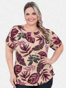 Kit Of 2 Women's Plus Size T-Shirts, Curvy Style, Assorted Prints, Summer, Short Sleeve - 彩色 - 查看 3