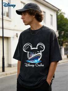 Disney Cruise Line T-Shirt With Mickey Mouse Ears Graphic And "2026 JOHN" Text; Men Clothes,Y2k Clothes, Men's Casual Sports T-Shirt, Retro Washed Mickey Mouse Printed T-Shirt (230 Pure Cotton T-Shirt), Comfortable And Fashionable, Streetwear,Matching Outfits For Couples, Perfect Gift - màu đen - Xem 2