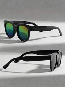 时尚眼镜，矩形镜框。男女皆宜。带色镜片。适合旅行和拍照。 - 彩色 - 查看 5