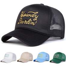 1顶男士“Howdy Darlim”卡车帽，个性化字母刺绣棒球帽，休闲街头时尚帽，适合春季、秋季、旅行、海滩穿着 - 彩色 - 查看 1