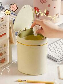 Mini Garbage Bin, Covered Small Trash Can, Desktop Trash Can, Plastic Desktop Waste Paper Basket, Swing-Top Design To Prevent Odor Leakage, Used For Storing Fruit Peel And Paper Scraps On Desk To Keep Tidy, For Bathroom, Home Office Desk Decor,Coffee Table, Office, Living Room, Study - One Size - View 2