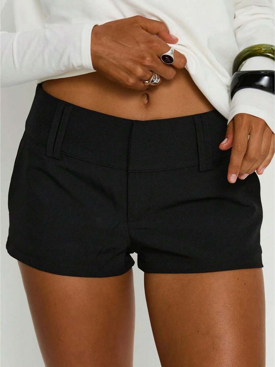 Womens Low Rise Shorts Casual Solid Color Tight Fitted Mini Boxer Shorts Stylish Summer Streetwear Summer Going Out Bottoms Casual Vacation , Suitable For Beach Vacation  Everyday Casual Wear - màu đen - Xem 1