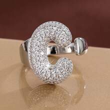 1pc English Letter Design Cubic Zirconia Inlaid Adjustable Open Ring For Women - Multicolor - View 19