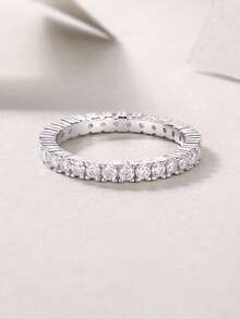 925 Sterling Silver Moissanite Ring, Suitable For Banquet, Party, Official Occasions, Festivals, Valentine's Day, Engagement, Wedding, Anniversary, Birthday Gift, With Certificate - Silver - View 7