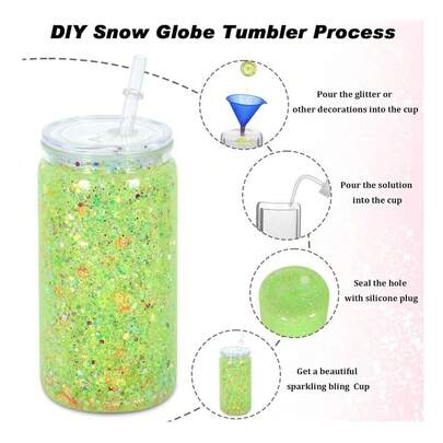 16oz Plastic Snow Globe Cups, 8pcs/Set Double-Layer Snow Globe Cups With Pre-Drilled Holes, Plastic Mason Jars For Making Snow Globes, Glitter DIY, Christmas & Halloween Gifts, Water Bottles, Suitable For Outdoor, Camping