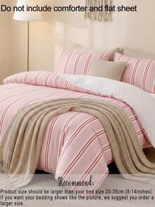 2pcs/3pcs Pink Striped Numeric Print Duvet Cover Set (1 Duvet Cover + 2 Pillow Shams, Inserts Not Included), Made Of Polyester Fiber, Suitable For Daily Use, Soft And Skin-Friendly, Applicable To Bedroom, Master Bedroom, Guest Room And Secondary Bedroom - Multicolor - View 7