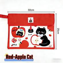 1pc New Cute Apple Cat Design Multi-Functional Large Capacity Handheld Document Bag, Portable File Organizer - Apple Cat File Folder - View 11