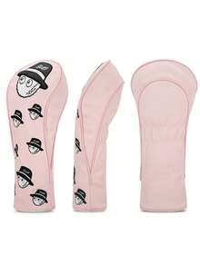 A Fun Fisherman Pattern Pink Golf Club Head Cover, Embroidered Pattern Design, Enhanced Golf Club Protection, Golf Accessories, PU Material. - Multicolor - View 3