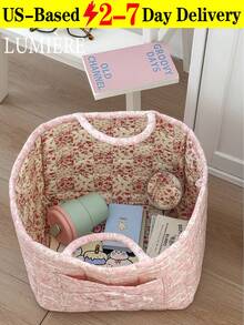 1Pc Floral Print Quilted Storage Basket Laundry Basket Large Capacity Portable Storage Bag Foldable Snack Basket With Handle For Women And Girls Cosmetic Storage Basket Toy Storage Basket Skincare Storage Basket Women Makeup Storage Multifunctional Storage Basket Cosmetic Organizer Home Decor Livingroom Bedroom Decor Bathroom Decor - 彩色 - 查看 13