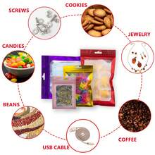 100-Pack Holographic Resealable Bag Zipper Food Storage Aluminium Foil Mylar Smell Bag Plastic Flat Packaging Pouch For Party Favor Food Candy Jewelry Lip Gloss Available In Multiple Sizes And Colors - 紅色 - 查看 4