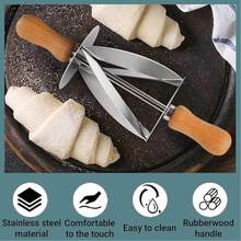 1 件装不锈钢牛角面包切片器，带长木柄的牛角面包刀，多功能滚刀，三角滚刀，蛋糕面包卷面团切割器，牛角面包面团滚轴，不锈钢牛角面包面团切割滚轴，焊接紧密，尺寸为 7.9 x 2.4 英寸（20.1 x 6.1 厘米），用于制作牛角面包 - 彩色 - 查看 8