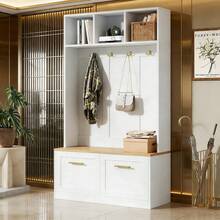 Hall Trees - Natural+White + MDF + Particle Board - View 1