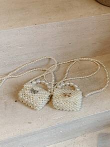 1pc Girls' Pearl Bow Closure Fashionable Cute Crossbody Bag, Suitable For Spring/Summer Daily Use - A - View 3
