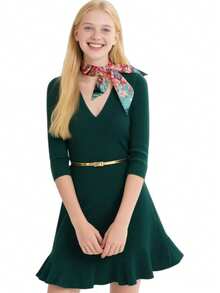 1pc Minimalist Printed Satin Square Scarf, New Spring Fashion Headscarf For Women, Can Be Used As Waistband, Bag Decoration, Ribbon, Headband Or Scarf, Ideal Choice To Enhance Your Overall Look - 綠湖 - 查看 4