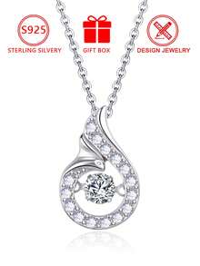 1件S925纯银水滴形立方氧化锆吊坠项链，优雅跳动的心形设计，适合日常佩戴、派对、约会，也可作为礼物送给女友或闺蜜，附赠礼盒 - 銀色 - 查看 11