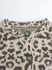 Cárdigan abierto de mujer de punto con cuello redondo, manga larga, de canalé con estampado de leopardo en contraste, sexy y elegante, ideal para salidas y citas en primavera/verano - color - Ver 3