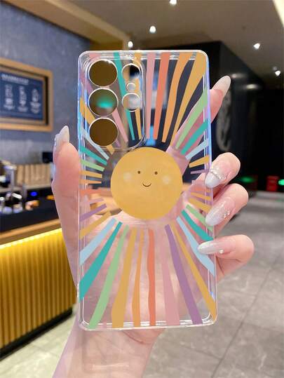 1pc Sun Pattern Transparent TPU Soft Phone Case, Anti-Drop Anti-Scratch Anti-Fingerprint, Precise Camera Cutout, Compatible With Samsung, Apple, Nothing, Pixel,
