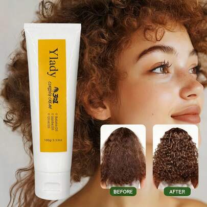  Ylady 卷发定型霜，蕴含摩洛哥坚果油、乳木果油和杏仁油，适用于天然卷发和螺旋状发质，可定型卷发，抚平毛躁，增添光泽和水分，持久定型，轻盈配方，100克/3.53盎司