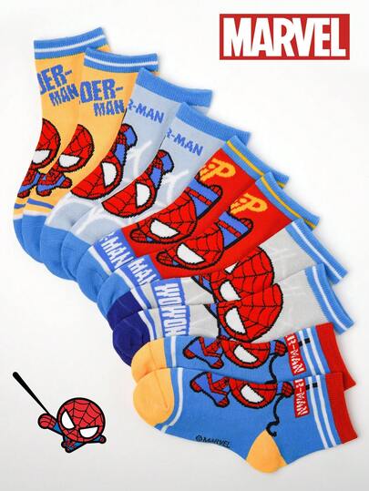 Marvel 1/5/10 Pairs Kids Socks, Superhero Spider-Man Socks For Boys Mid-Calf Socks, Cartoon Korean Style Socks For Girls, Autumn/Winter , Boys' Mid-Calf Socks, Children Spider-Man & Superhero Character Socks