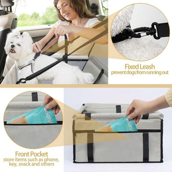 Dog Car Seat, Foldable Dog Car Booster Seat Waterproof Breathable Oxford Travel Bag For Small To Medium Dogs, Puppies, And Pets-Pattern Black
