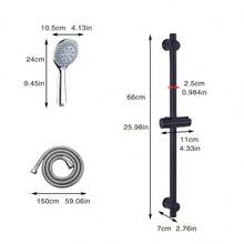 Shower Head & Slide Riser Rail Bracket Kit Chrome Adjustable Set With Soap Dish - Shower Head + Shower Base + Hose - View 3