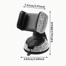 1pc Rhinestone Decor Car Phone Holder, Durable & Fashionable, 360 Degree Rotation, Suction Cup Dashboard Mount - A - View 4