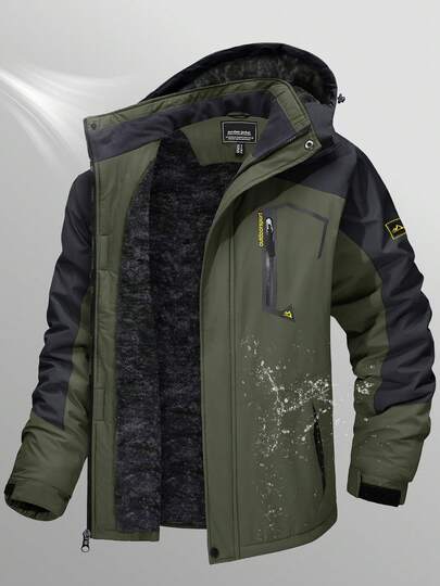 KEFITEVD Veste de ski de montagne pour hommes, veste doublée polaire coupe-vent, manteau d'hiver à capuche pour la neige