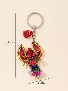 1pc Handmade Rice Bead & Rhinestone Lobster Shaped Decorative Charm For Women Handbag Beach Essentials Purse Charm Purse - Red - View 5