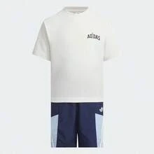 Adidas Kids RETRO SPORTS SET, Classic Print Loose Fit Short Sleeve Outfit - White - View 1