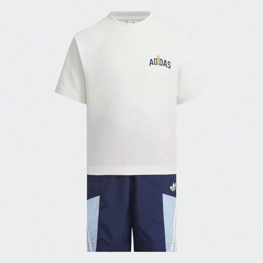 Adidas Kids RETRO SPORTS SET, Classic Print Loose Fit Short Sleeve Outfit - White - View 1