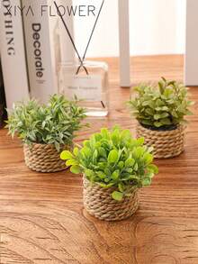 3 chậu cây mini giả mây, đan bằng dây rong biển, 3 kiểu dáng khác nhau, màu xanh lá cây, làm từ chất liệu PE, thích hợp để trang trí bàn làm việc, ký túc xá, ngày Valentine, văn phòng hoặc nhà cửa, cũng là món quà tuyệt vời cho bạn bè và gia đình. - Xanh-O - Xem 7