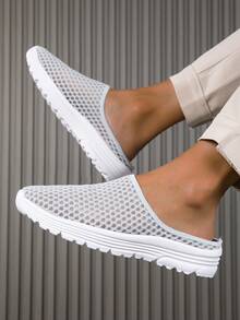 Men's Summer Mesh Slip-On Sandals, Outdoor Casual Shoes, Men's Breathable Hollow Slip-On Sandals, Lightweight Casual Slippers - Grey - View 2