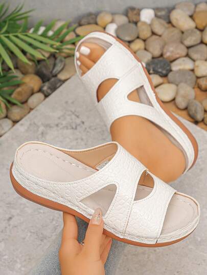 Sandalias de plataforma para mujer de suela gruesa, cómodas y versátiles, de talla grande del 35 al 45, con estampado de cocodrilo blanco y beige, ideales para el verano y la playa