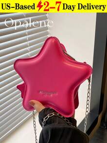 New Fashion, Classic, Cute Solid Color PU Waterproof Fabric, Letter Pattern Decoration Design, Star-Shaped Special-Shaped Bag, Metal Chain Crossbody Bag, Mini Crossbody Bag With Star Pattern, PU Material With Zipper Closure And Chain Strap, Suitable For Small Households To Carry Crossbody When Shopping - Nhiều màu - Xem 12