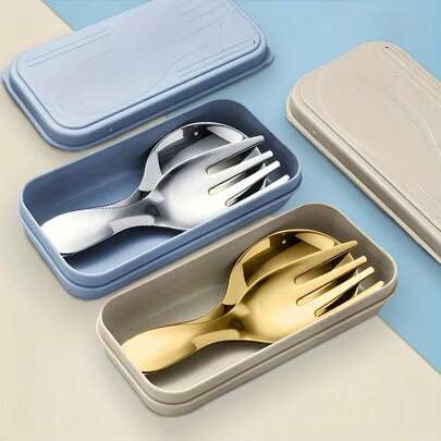 1 Set Portable Stainless Steel Short Handle Round Head Spoon Set, Mini Spoon And Fork Set, Multipurpose Fork And Spoon, Suitable For Condiments, Coffee, Desserts, Ice Cream, Cakes - Suitable For Outdoor Use, Parties And Kitchen