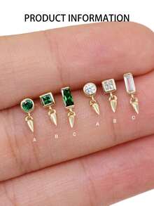 925纯银水钻鼻钉，精致几何立方氧化锆吊坠迷你扁平鼻环 - 單隻 - 查看 3