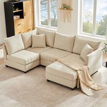 Sofas & Couches - Beige + Cotton Linen + 5 Seat-1 - View 3
