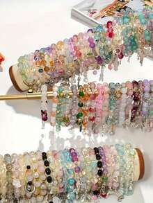 20pcs Mix Glass Beads Bracelets - Heart Star Butterfly Daisy Flower Metal Charms & Spacers Boho Stretch Stackable Jewelry For Women Teen Girls - 20塊混合裝 - 查看 3