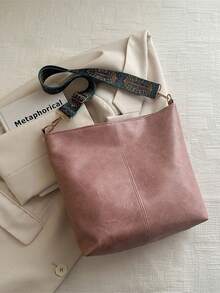 Casual Pink Leather-Look Tote Bag | Soft Slouchy Shoulder Bag With Woven Pattern Strap | Spacious Light Pink Tote For Women, Daily Use, Work, School & Shopping Get Ready To Carry Cuteness And Comfort With This Gorgeous Light Pink Tote Bag! Made From Soft Faux Leather With A Relaxed Slouchy Silhouette, This Tote Features Detailed Stitching And A Durable Woven Strap In Earthy Blue And Neutral Tones, Adding A Chic Boho Touch. Roomy Enough For A Laptop, Books, Snacks, And All Your Daily Treasures-Perfect For Work, School, Errands, Brunch, Or A Stylish Day Out. The Versatile Design And Pretty Blush Hue Match Effortlessly With Dresses, Jeans, And Casual Outfits. Lightweight, Spacious, And Totally On-, This Tote Is Your Go-To Bag For Everyday Elegance. - 彩色 - 查看 9