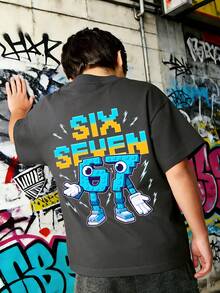 Camiseta de cuello redondo de manga corta con estampado gráfico informal para niño preadolescente, parte superior de verano - Gris Oscuro - Ver 5