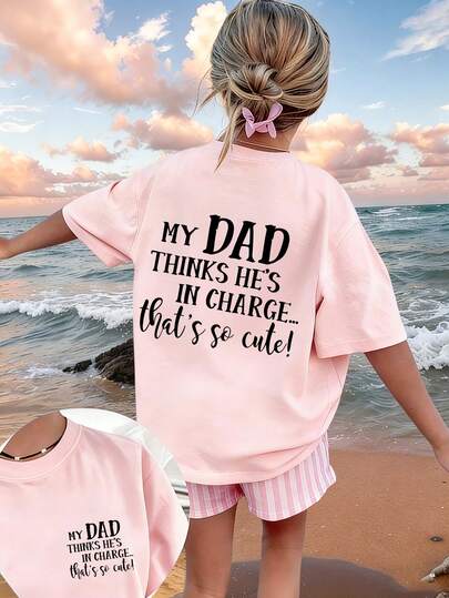 Tween Girls' Casual Graphic Print Crew Neck Short Sleeve T-Shirt, Summer Top