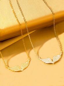 1 pieza Collar de mujer con diseño de alas de rhinestone vintage, estilo único, de alta gama, adecuado para fiestas, Día de San Valentín, regalos de pareja y uso diario - Multicolor - Ver 1