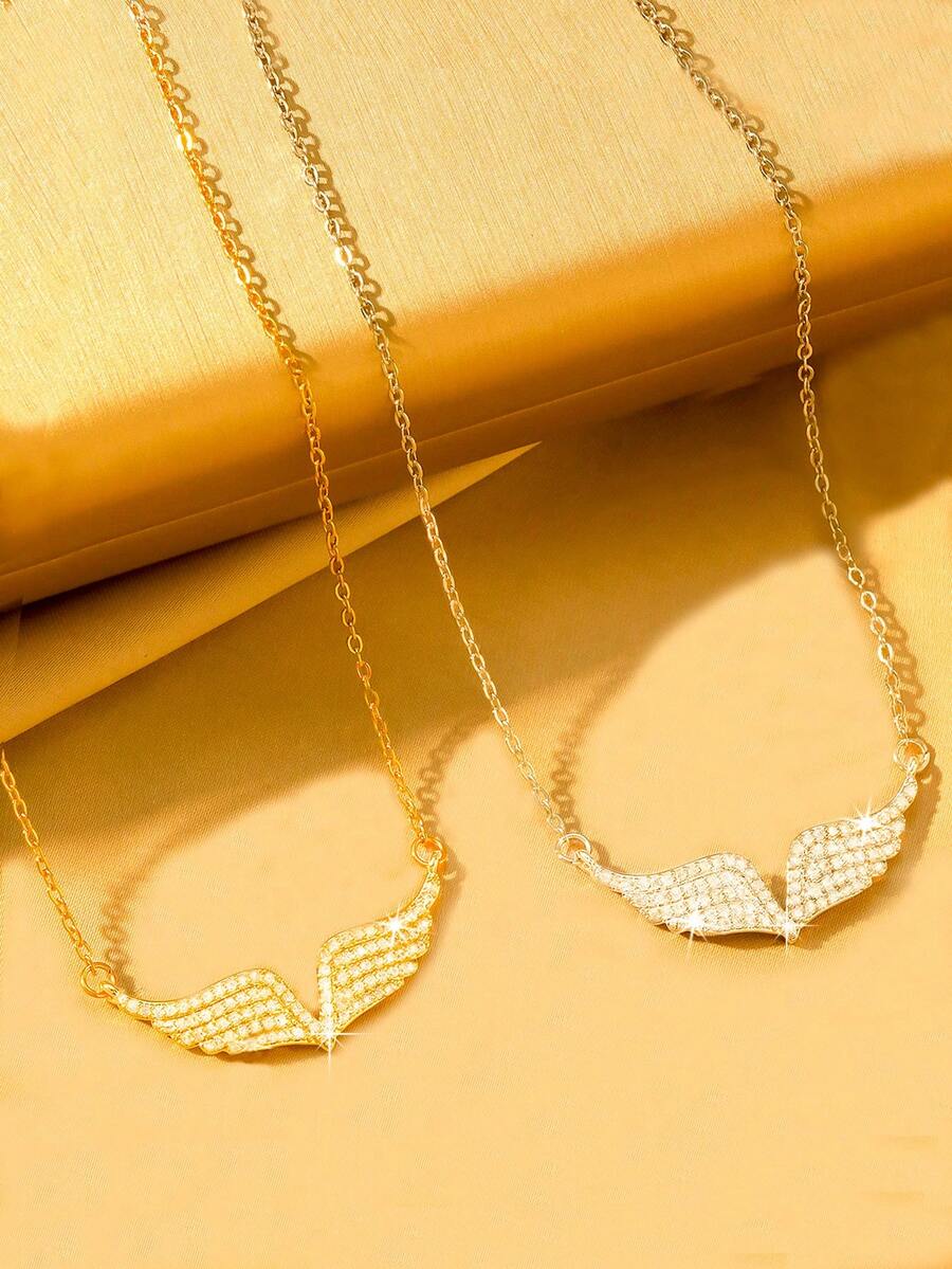 1 pieza Collar de mujer con diseño de alas de rhinestone vintage, estilo único, de alta gama, adecuado para fiestas, Día de San Valentín, regalos de pareja y uso diario - Multicolor - Ver 1