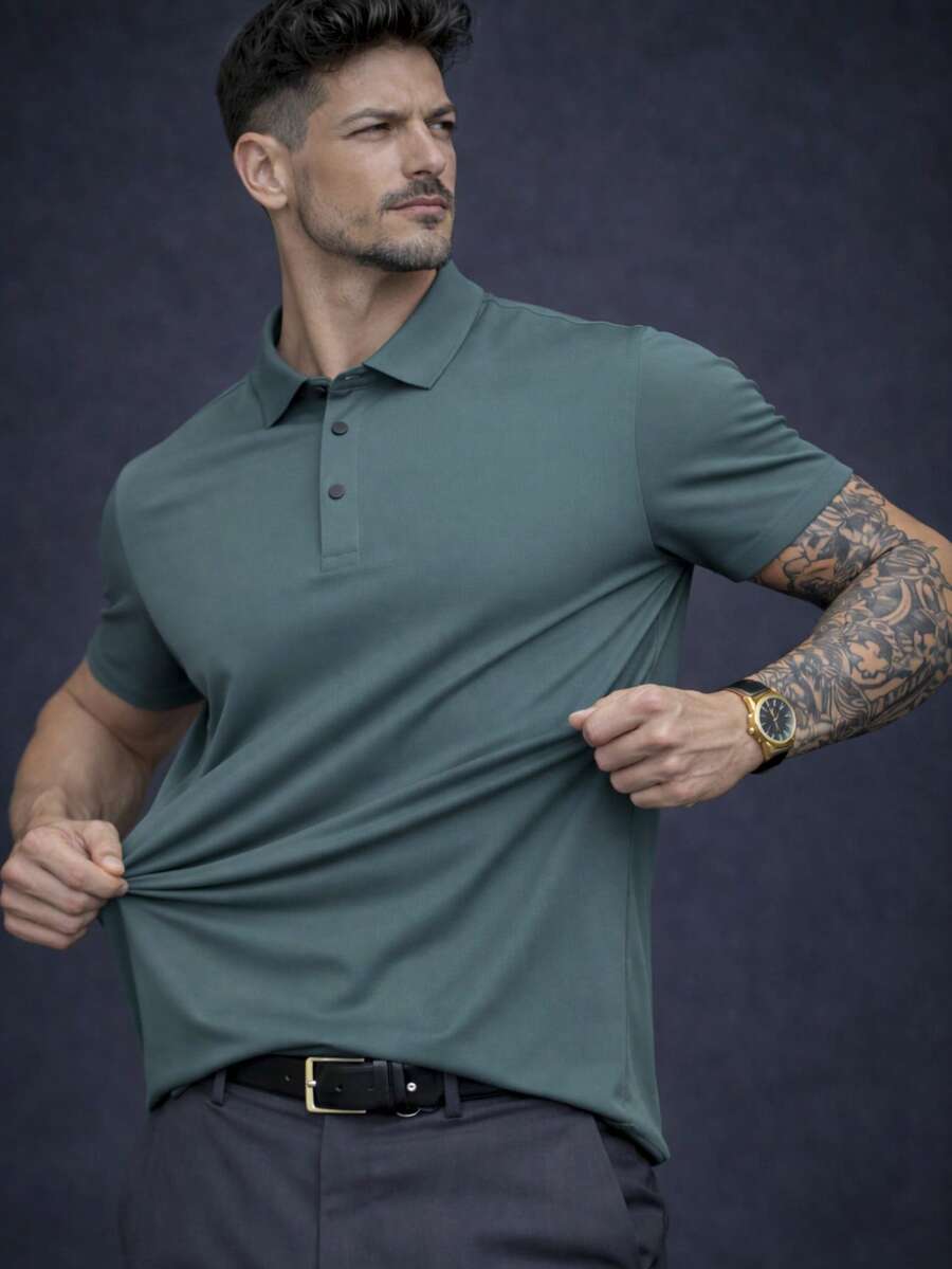 Men's Polo Shirt In Comfortable Cool Silk - 墨綠色 - 查看 1